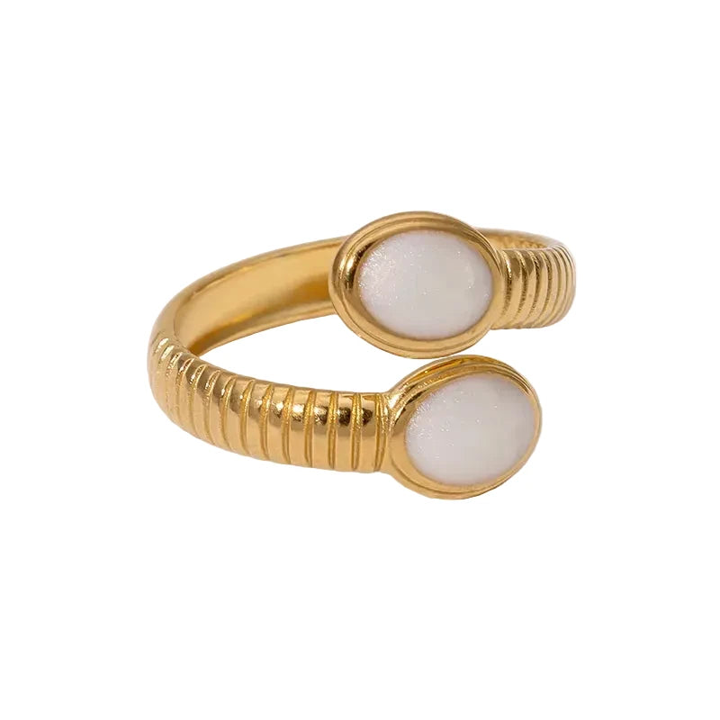 Vintage Style French Geometric Oval 18K Gold Plated Open Ring