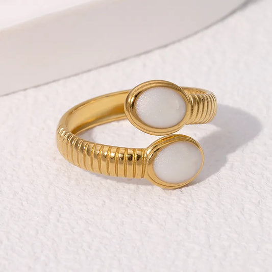 Vintage Style French Geometric Oval 18K Gold Plated Open Ring